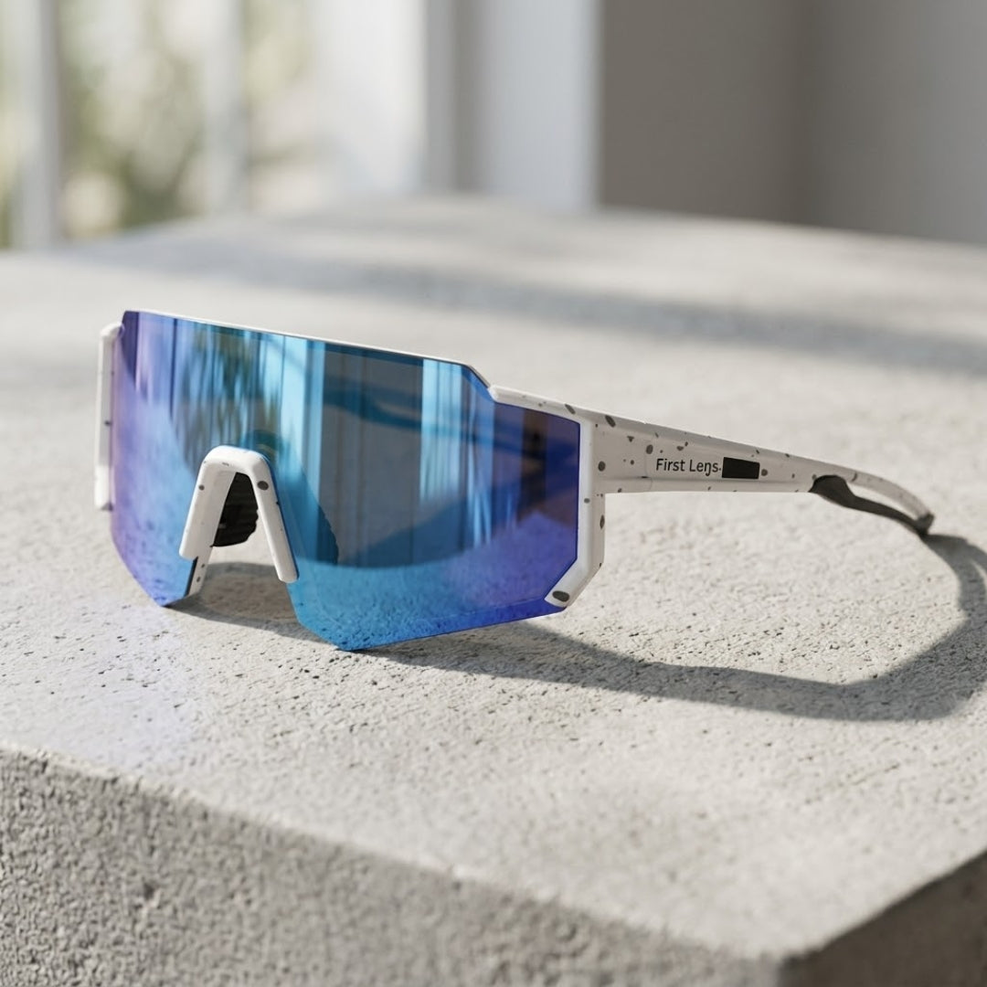 First Lens Customized Power Cycling/Running/Sports Sunglasses Uv400 + Polarized-S039 Blue White