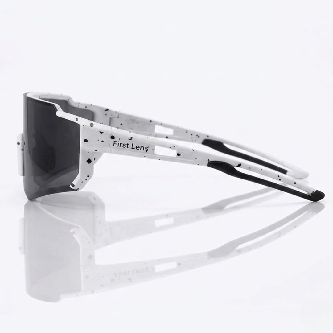 First Lens Customized Power Cycling/Running/Sports Sunglasses Uv400 + Polarized Without Power Black White - S101