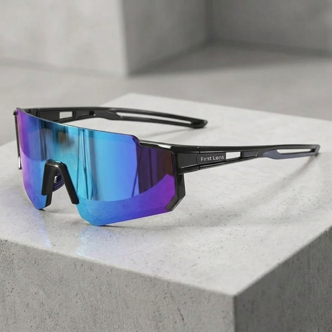 First Lens Customized Power Cycling/Running/Sports Sunglasses Uv400 + Polarized-S039 Blue Black