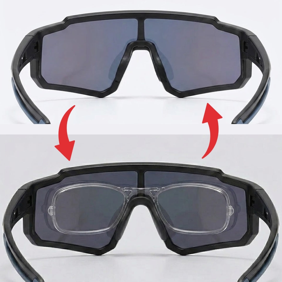 First Lens Customized Power Cycling/Running/Sports Sunglasses Uv400 + Polarized Without Power Blue Black - S102