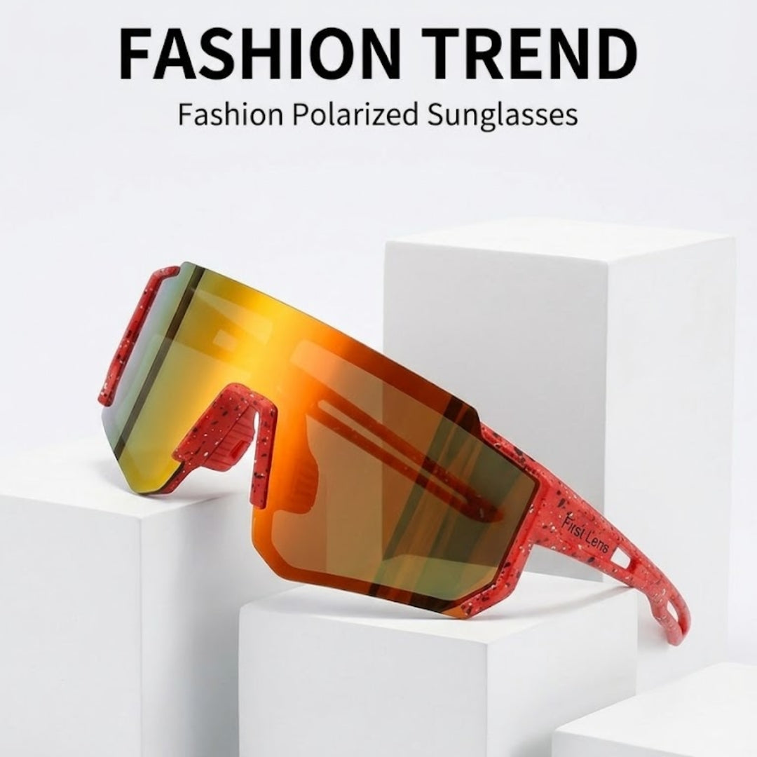 First Lens Customized Power Cycling/Running/Sports Sunglasses Uv400 + Polarized With Power Orange Red - S107
