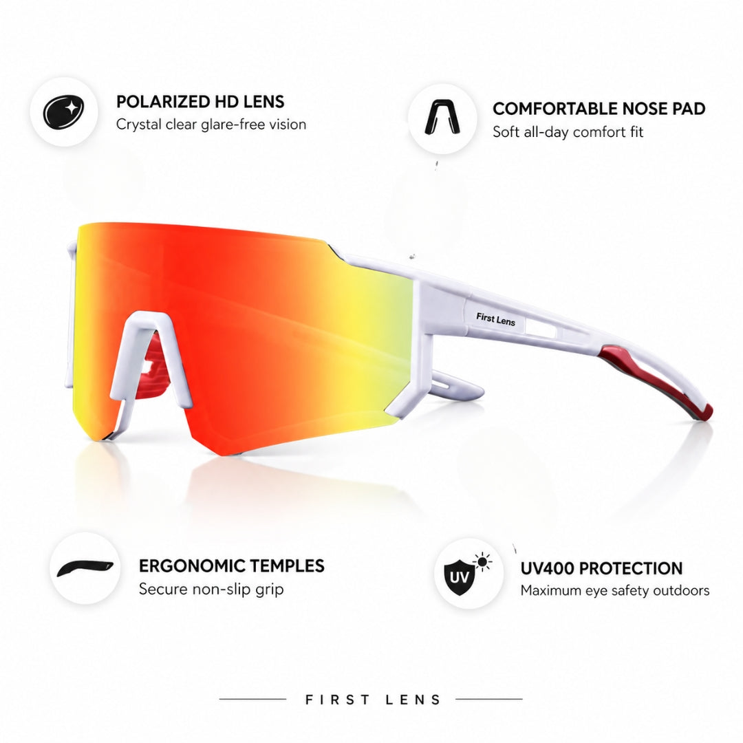 First Lens Customized Power Cycling/Running/Sports Sunglasses Uv400 + Polarized Without Power Orange White - S105