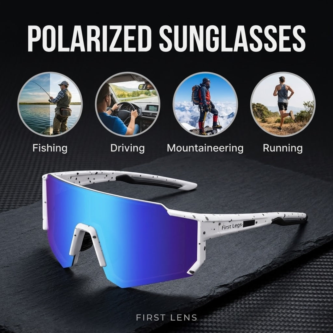 First Lens Customized Power Cycling/Running/Sports Sunglasses Uv400 + Polarized Without Power Blue White - S103