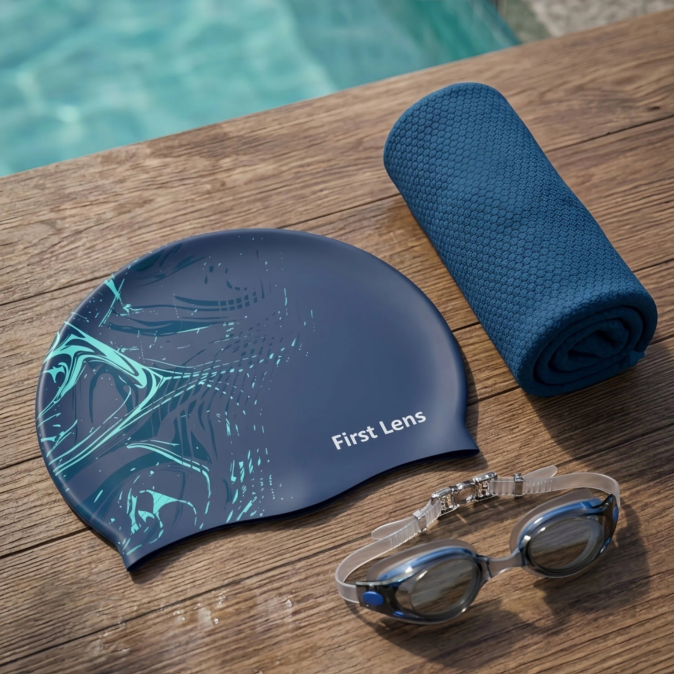 First Lens Aquawave Waterproof Silicon Adult Swimming Cap for Men and Women - CA01