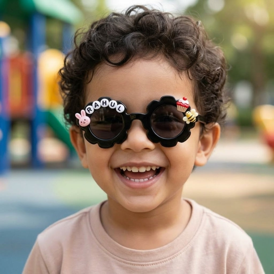 First Lens Charm Customized Kids Sunglasses With Name UV-Black-400