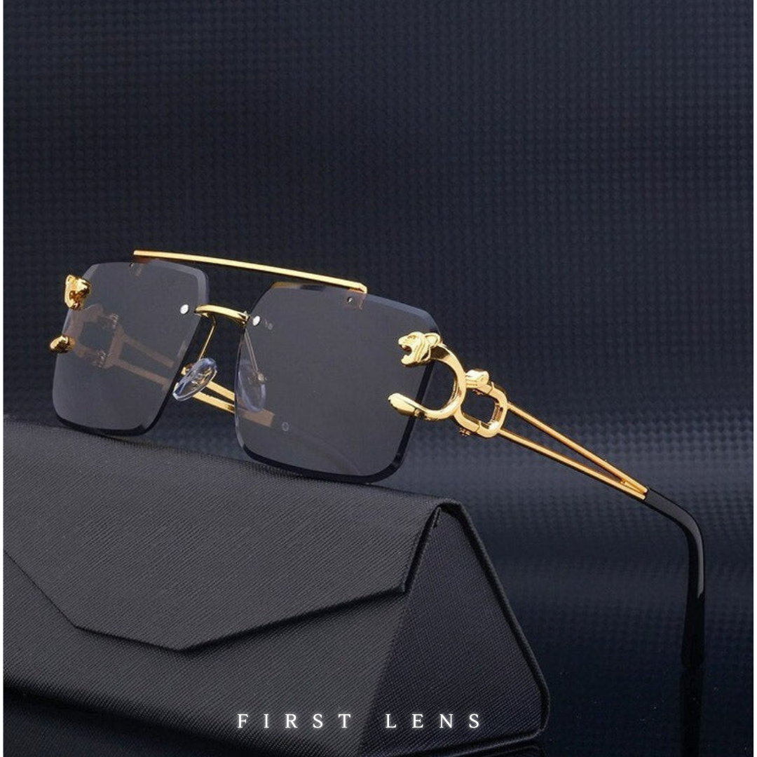 First Lens Aligator Square Sunglasses - Black - S056