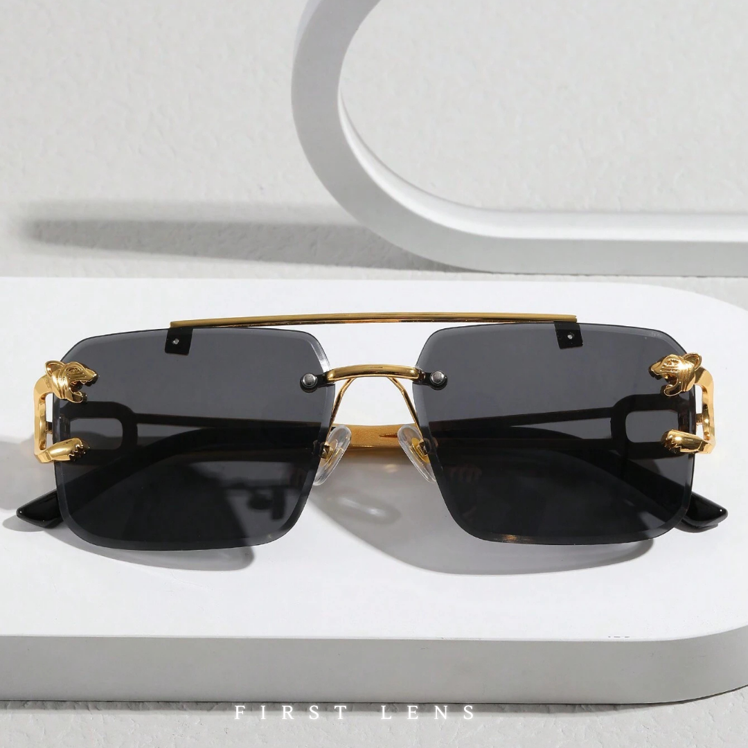 First Lens Aligator Square Sunglasses - Black - S056
