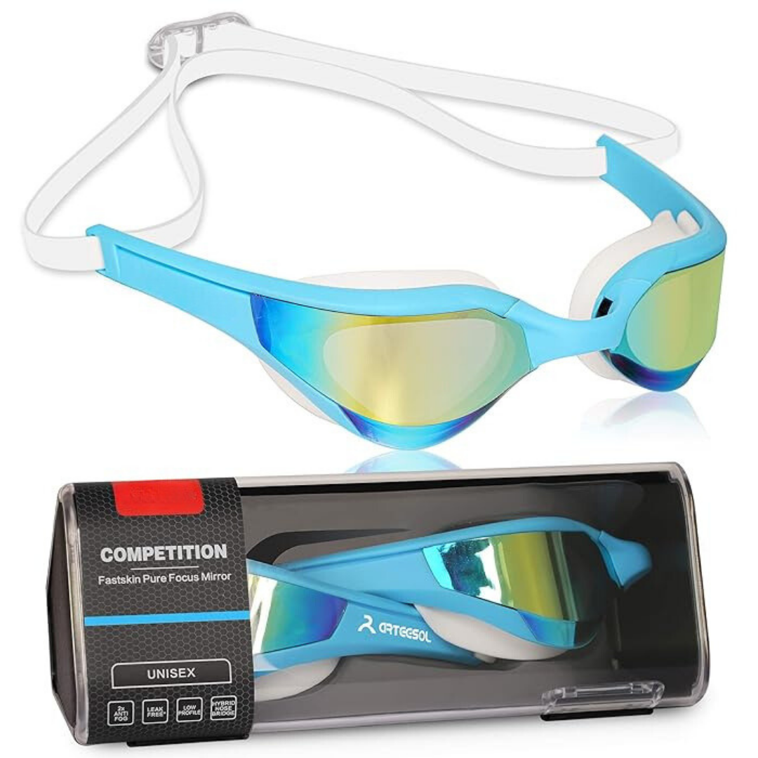 Close-up of First Lens BlueDive Swimming Goggles for Adults in Black