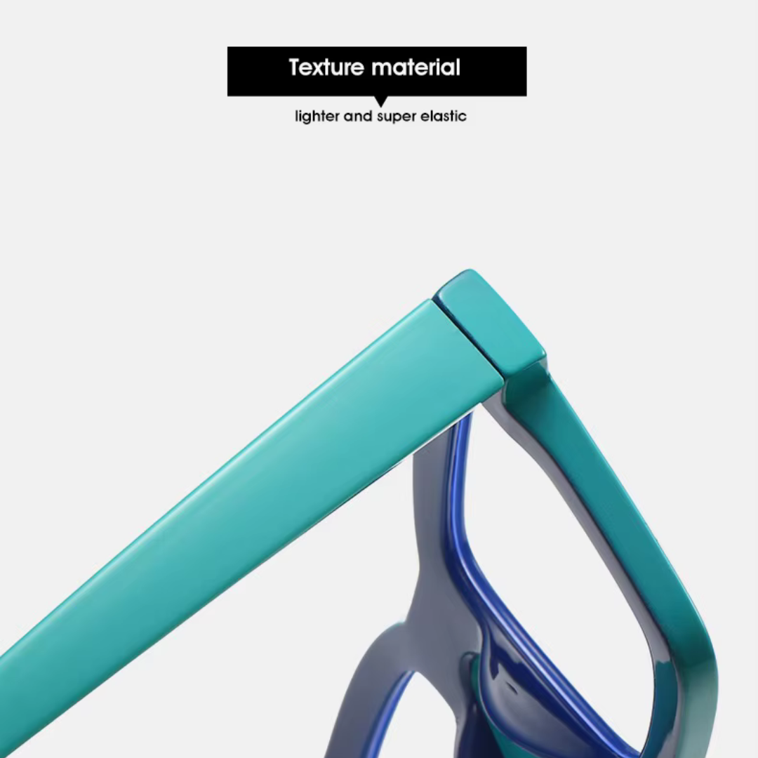 First Lens Bold Square Frame Computer Glasses - Blue-Turquoise
