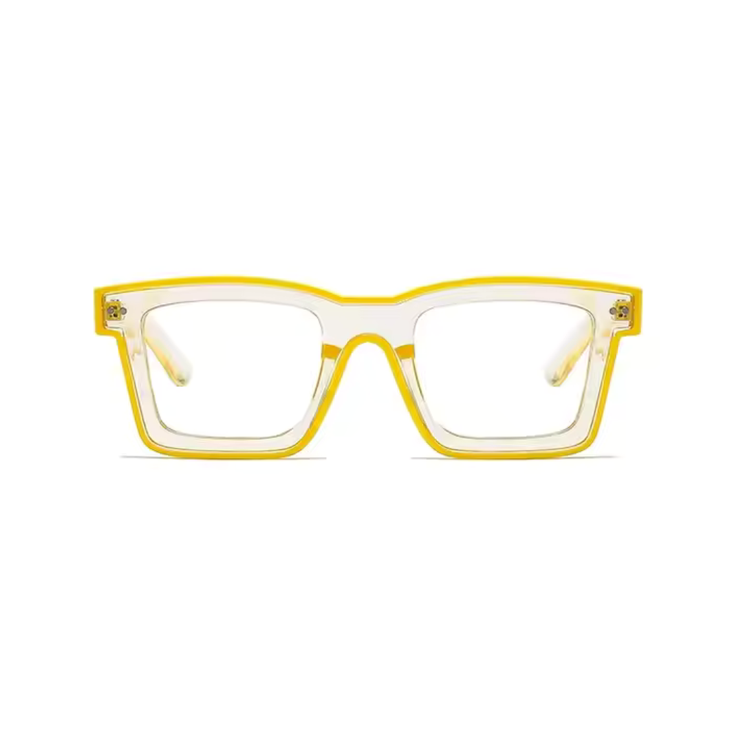 First Lens Bold Square Frame Computer Glasses - Yellow