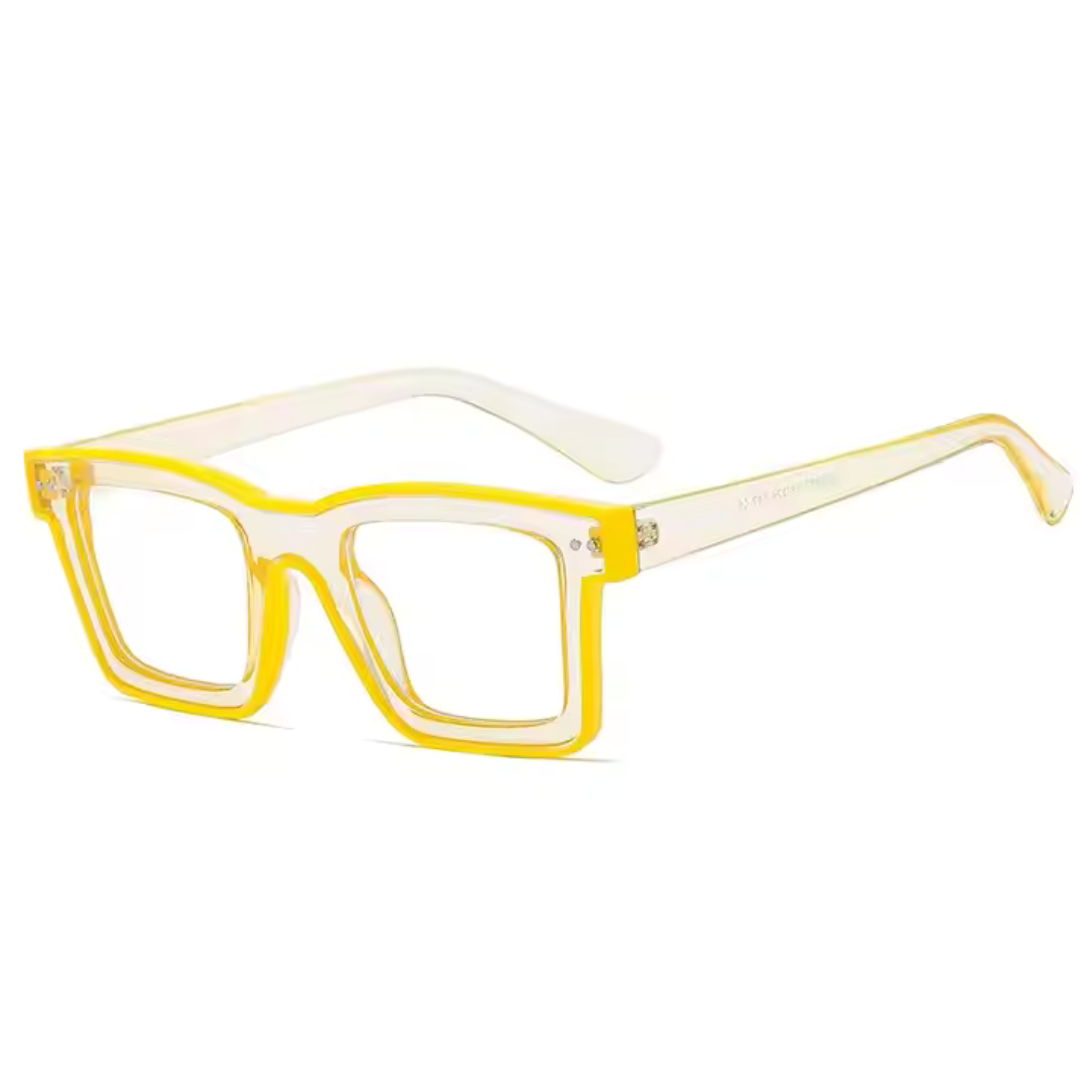 First Lens Bold Square Frame Computer Glasses - Yellow