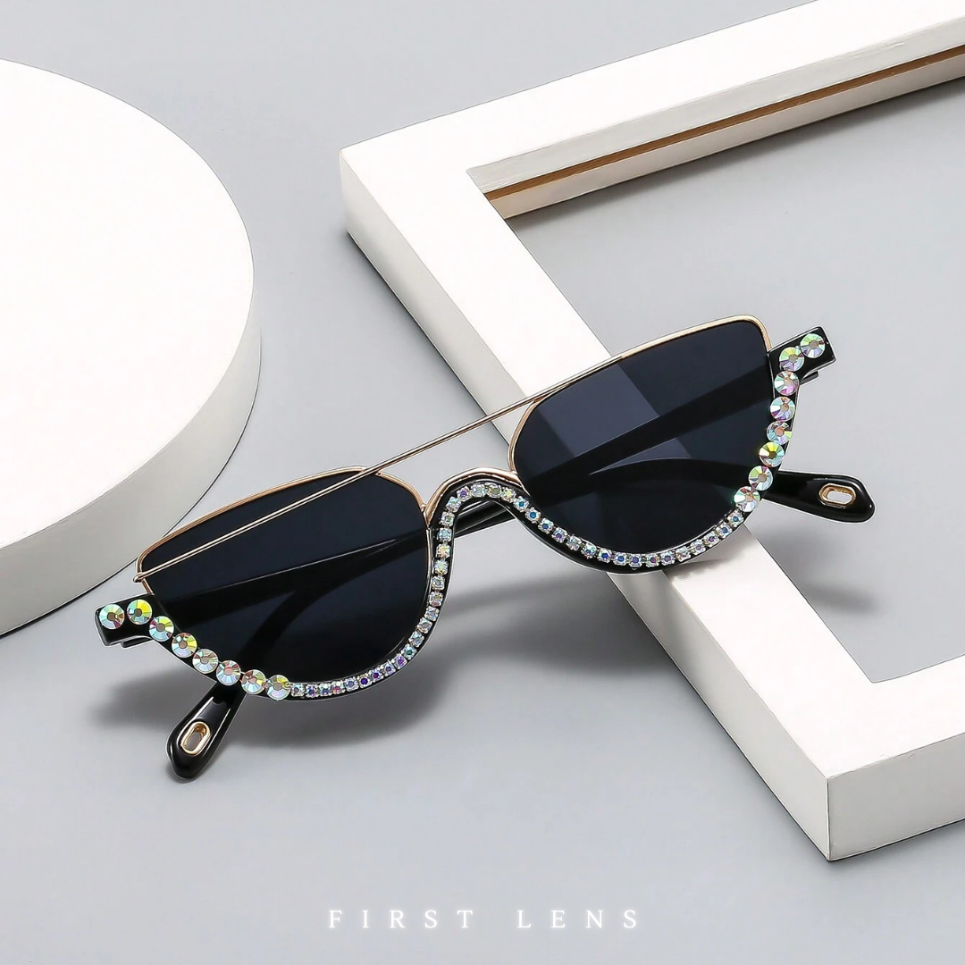 First Lens Cat-Eye Half Frame Rhinestone SUNGLASSES - S058