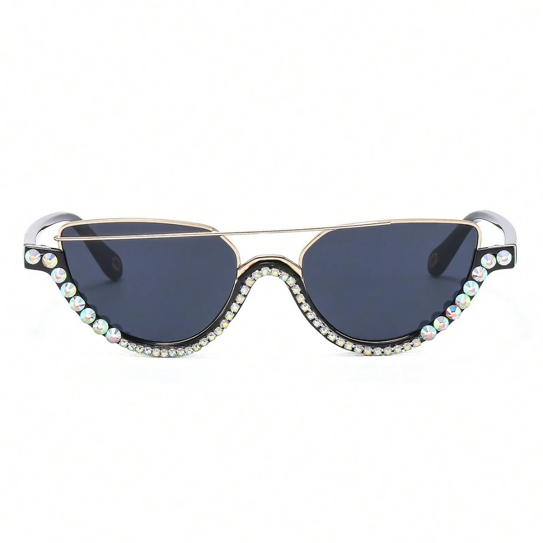 First Lens Cat-Eye Half Frame Rhinestone SUNGLASSES - S058