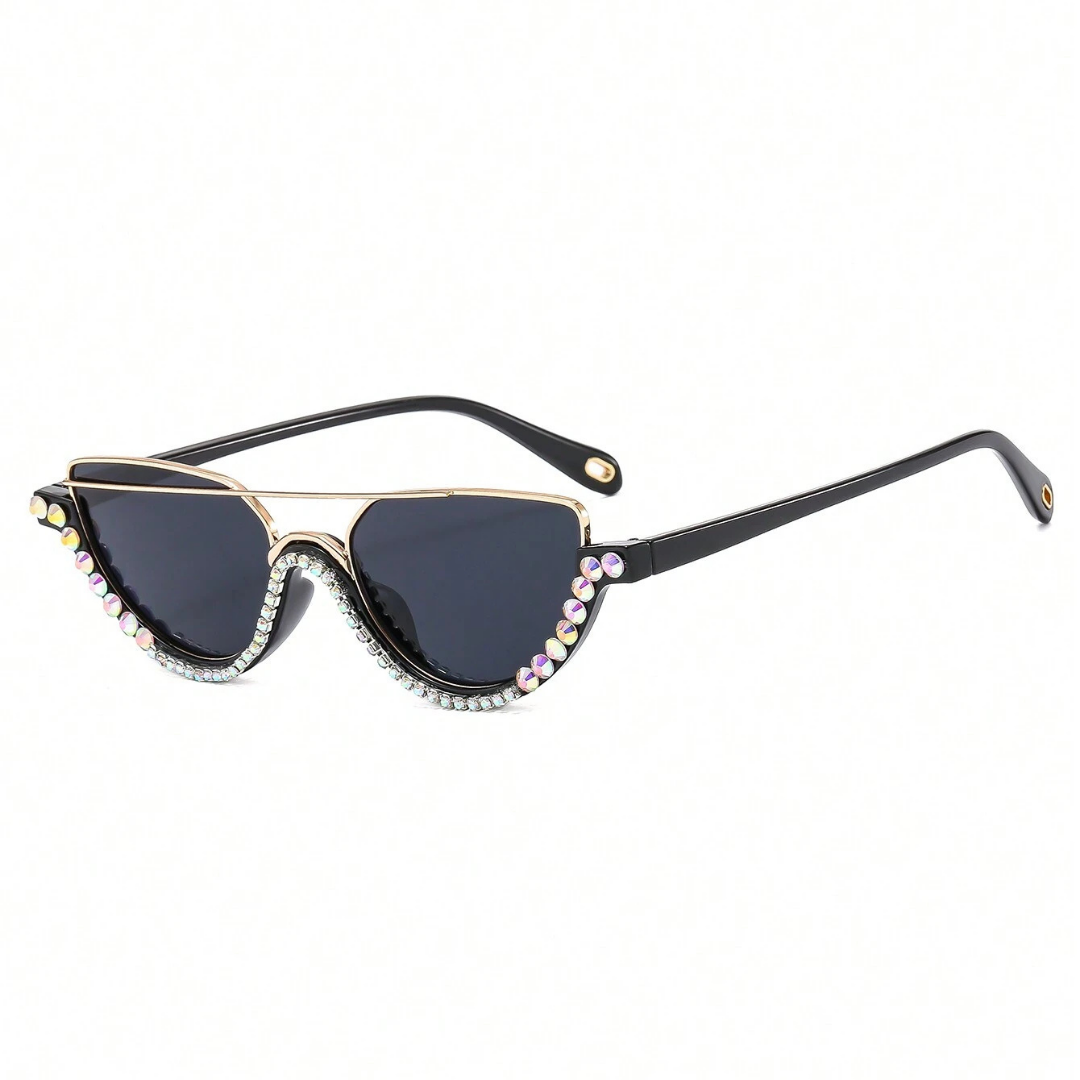 First Lens Cat-Eye Half Frame Rhinestone SUNGLASSES - S058