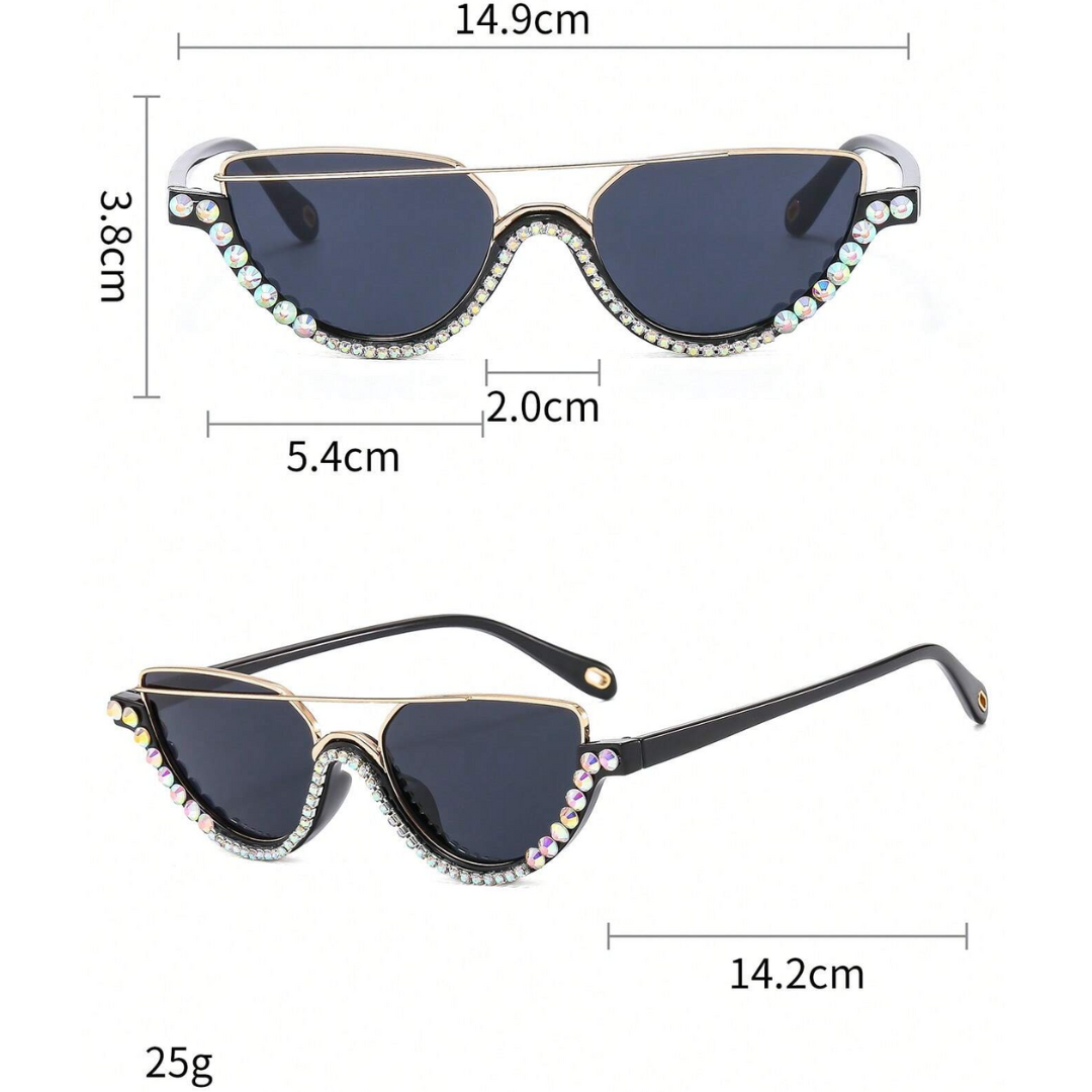 First Lens Cat-Eye Half Frame Rhinestone SUNGLASSES - S058