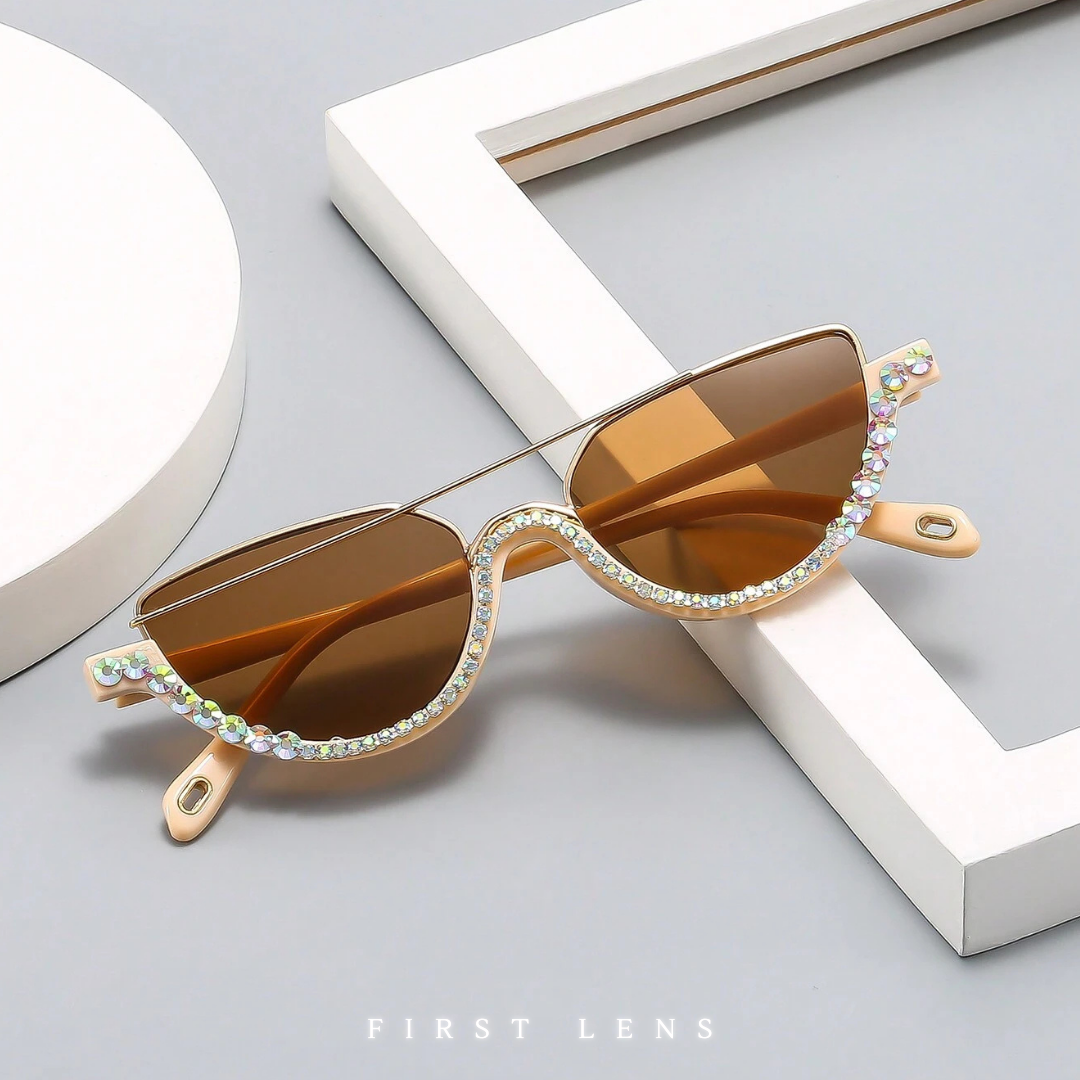 First Lens Cat-Eye Half Frame Rhinestone SUNGLASSES - S058