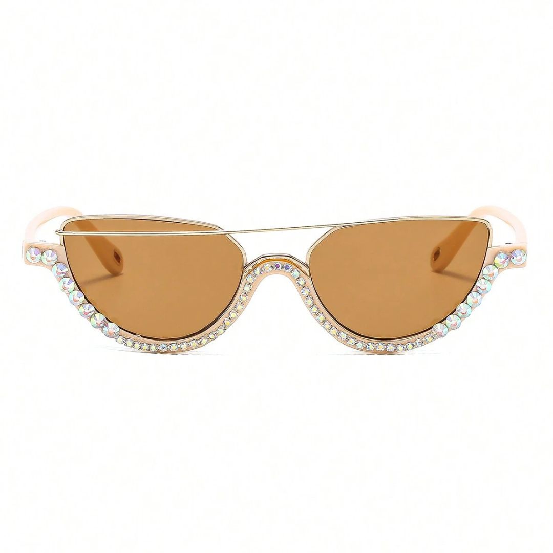 First Lens Cat-Eye Half Frame Rhinestone SUNGLASSES - S058
