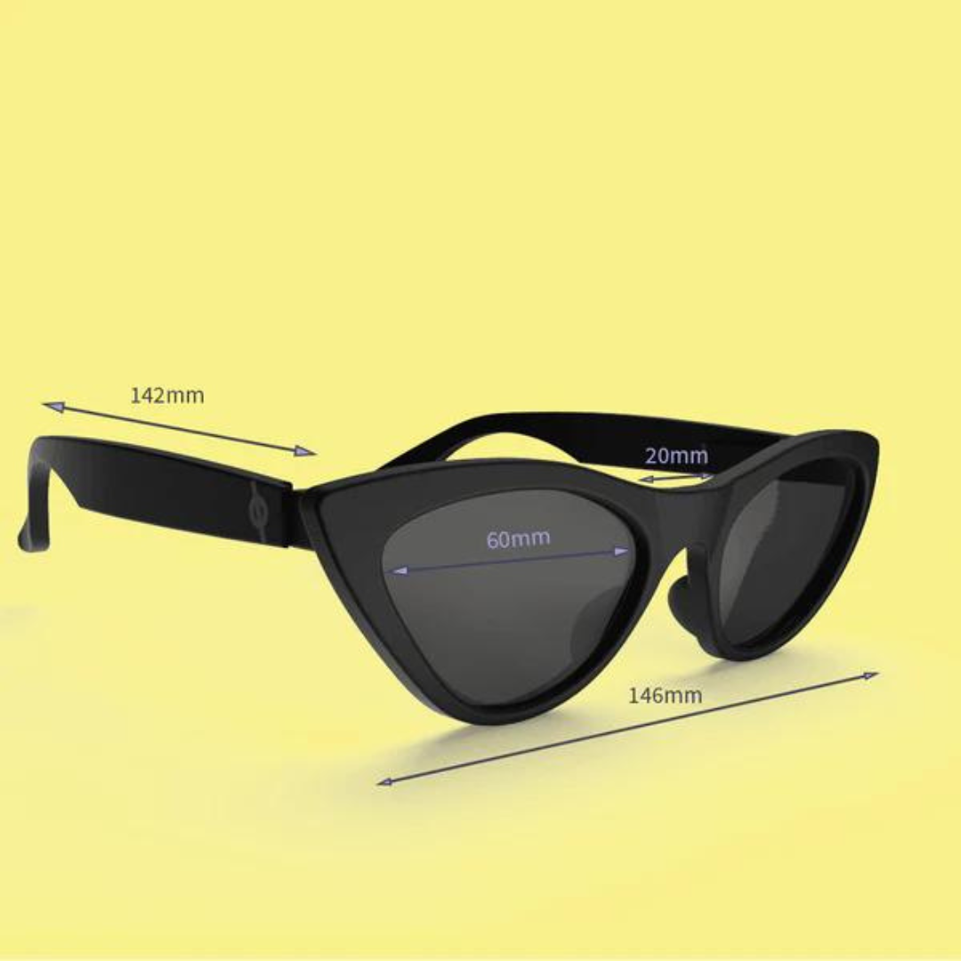 Close-up of First Lens Catty glasses, emphasizing the quality craftsmanship and attention to detail in the frameless design, perfect for a trendy look