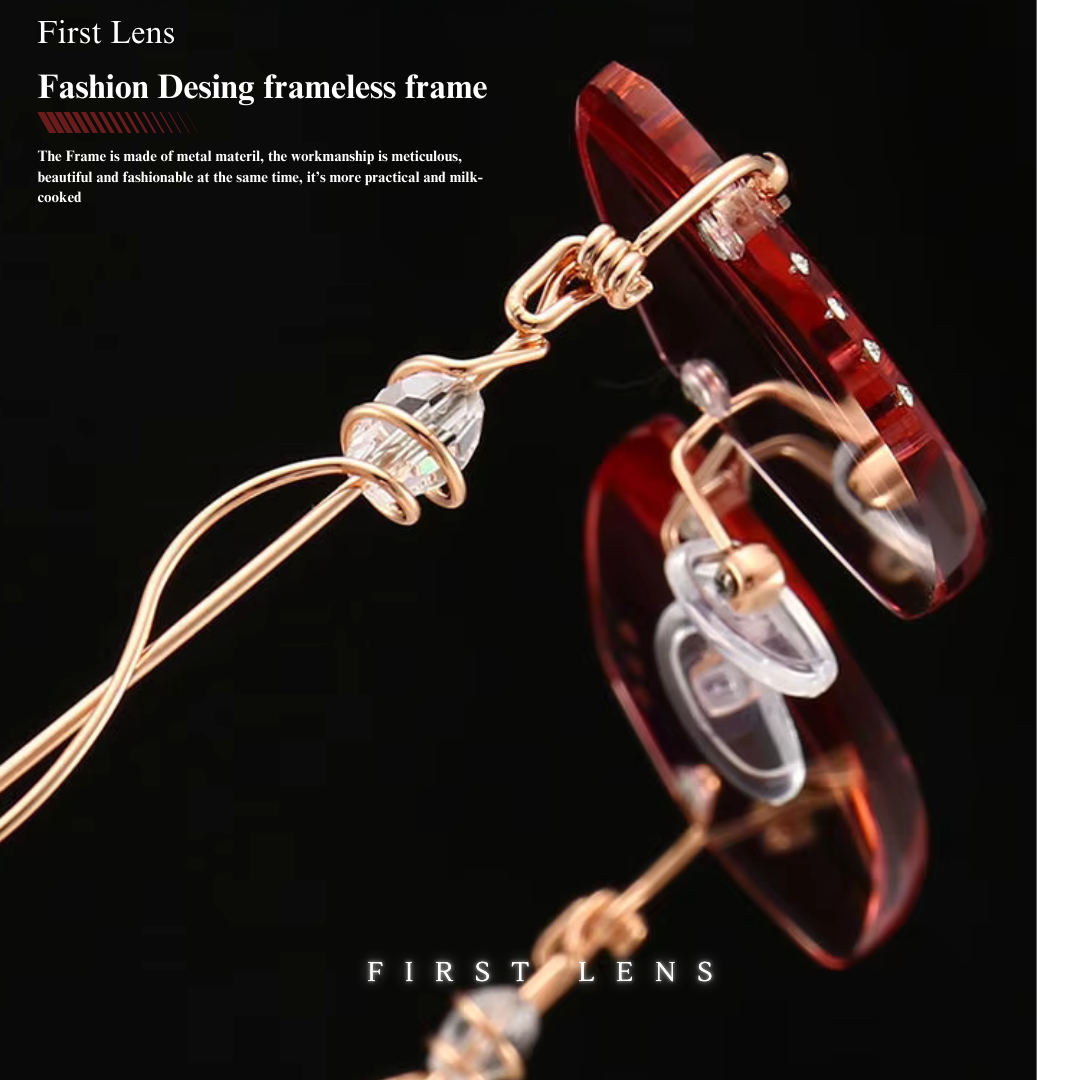 First Lens Diamond Rimless Blue Light Reading Glasses - R007