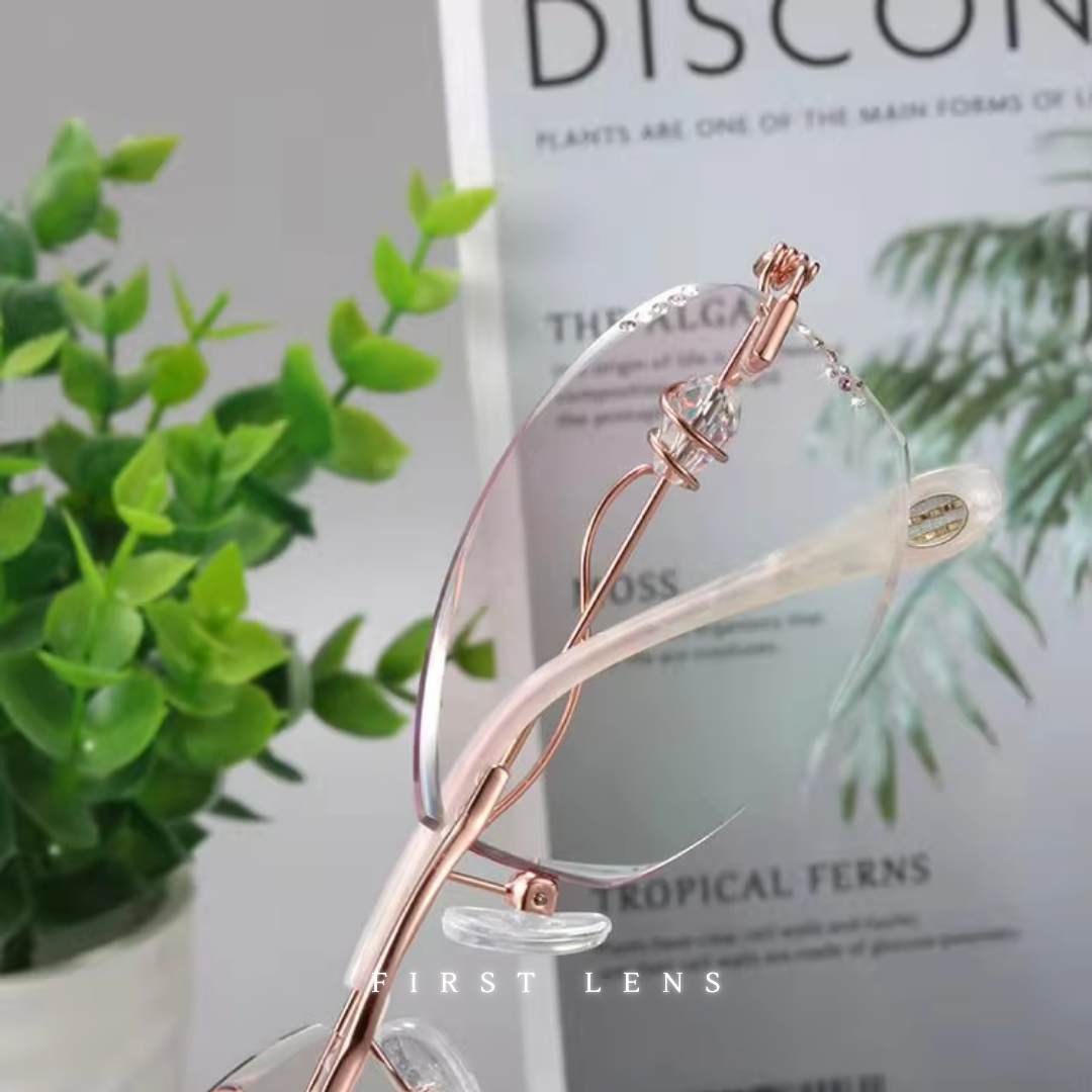 First Lens Diamond Rimless Blue Light Reading Glasses - R007