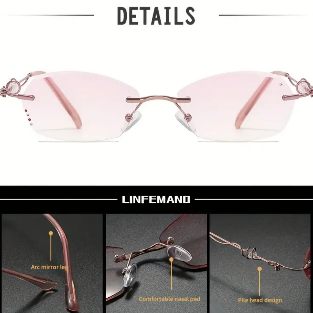 First Lens Diamond Rimless Blue Light Reading Glasses - R007