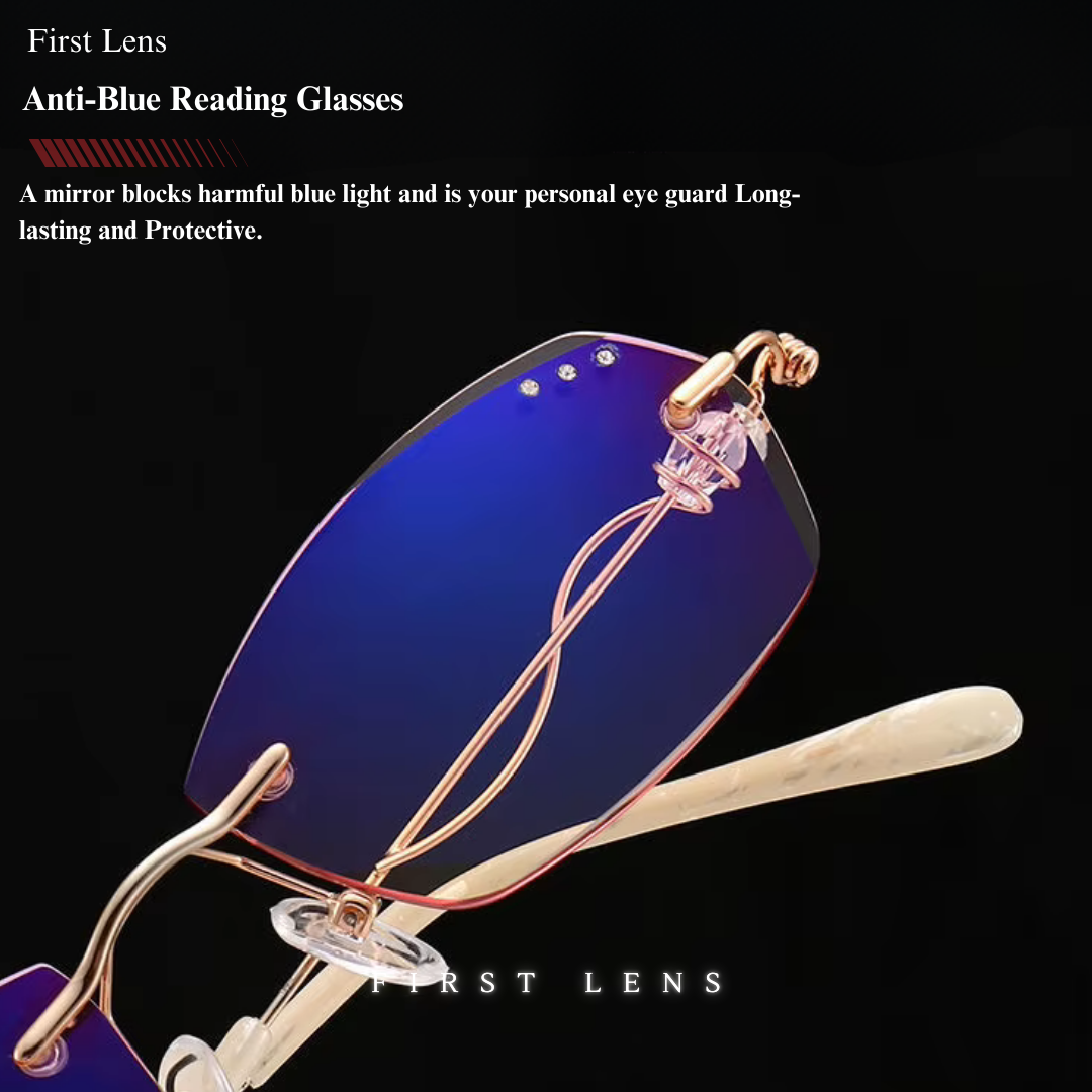 First Lens Diamond Rimless Blue Light Reading Glasses - R007