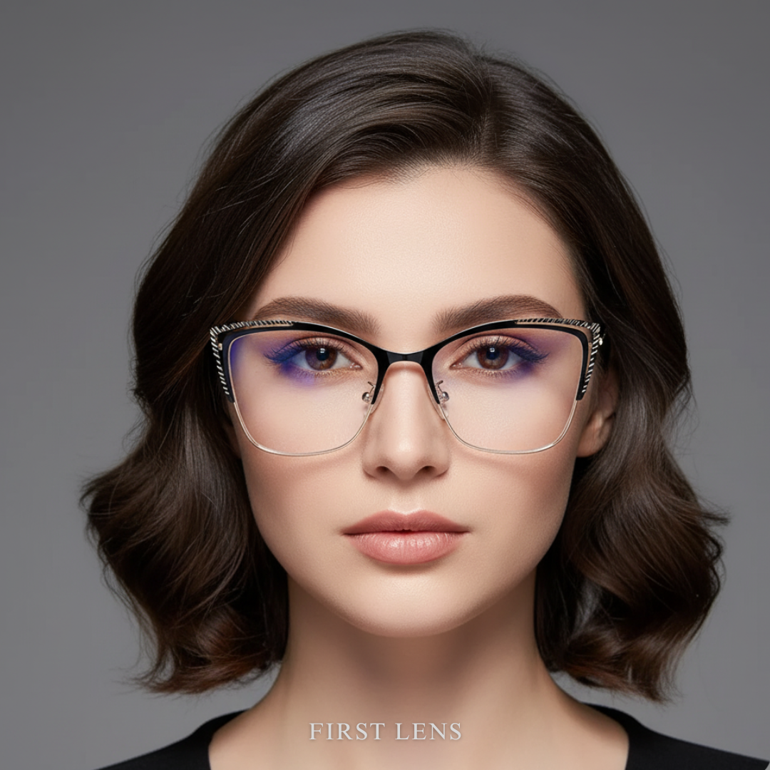 First Lens Gold-Black Charm Cat-Eye Blue Light Computer Glasses - B027