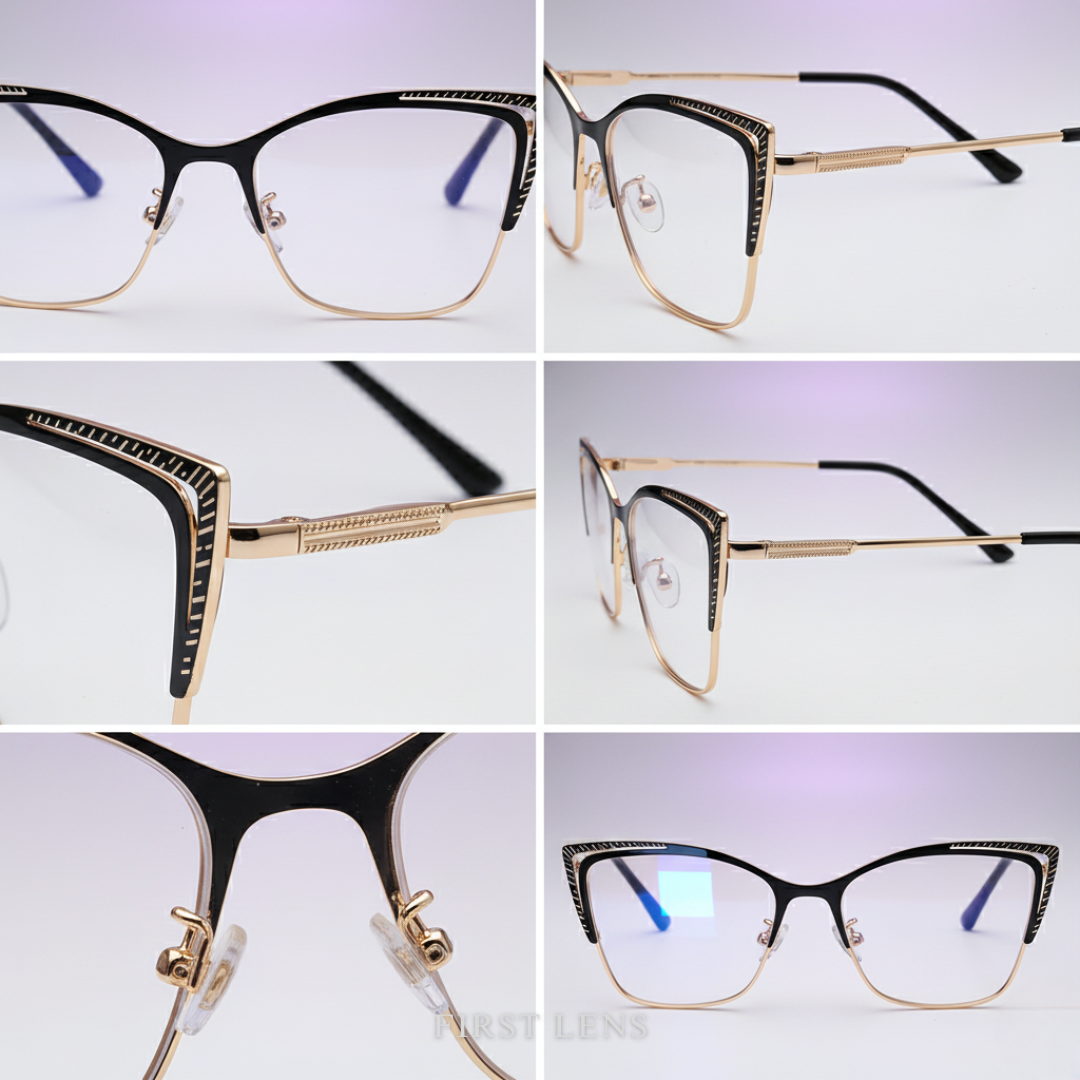First Lens Gold-Black Charm Cat-Eye Blue Light Computer Glasses - B027