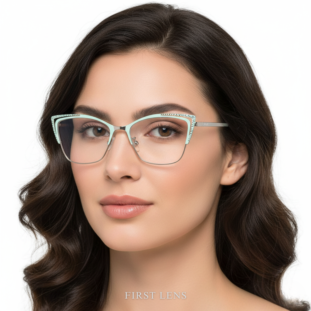 First Lens Green Charm Cat-Eye Blue Light Computer Glasses - B042