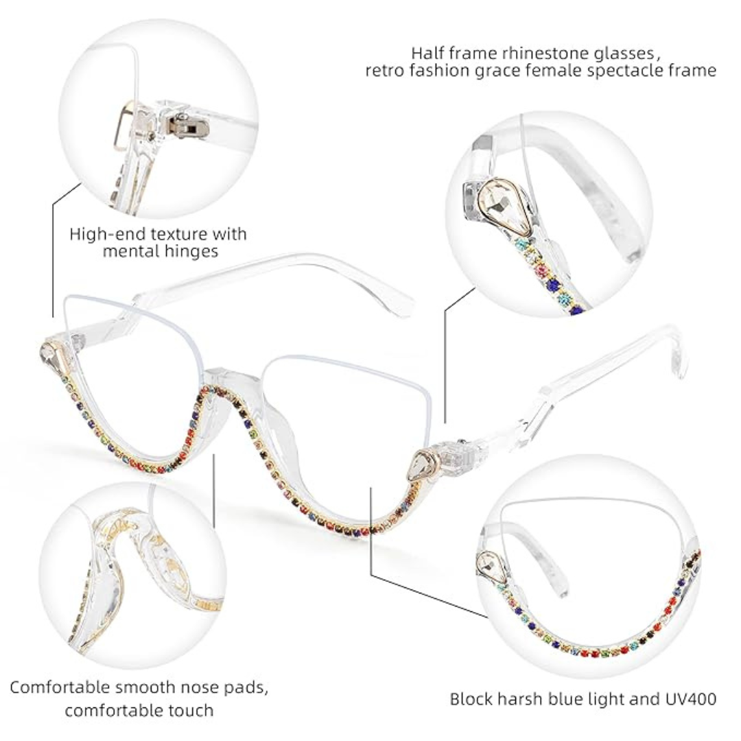 First Lens Half Rim Diamond Blue Light Computer Glasses