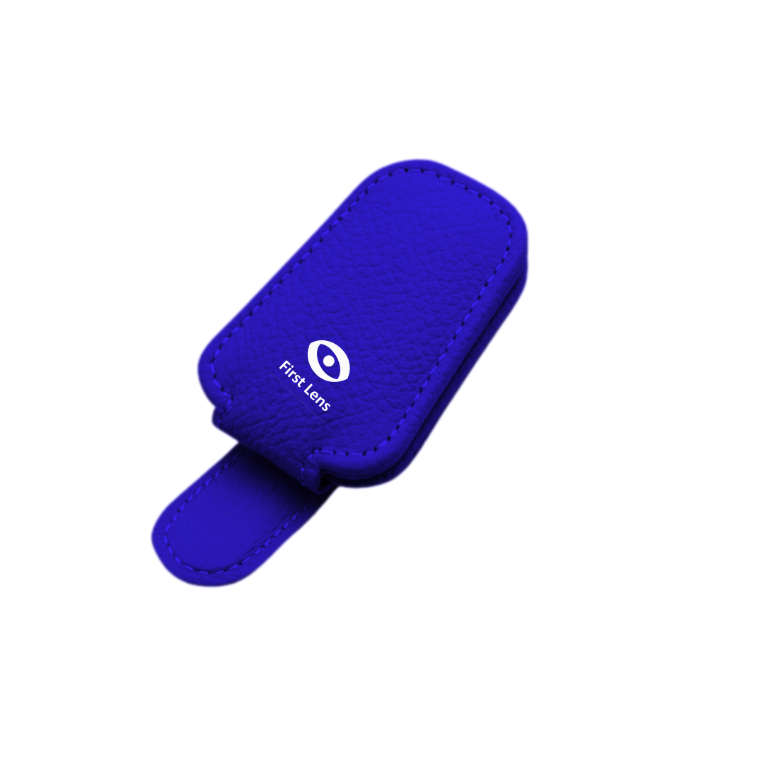 First Lens Magnetic Sunglasses Holder displayed in a car, showcasing its sleek design and functionality