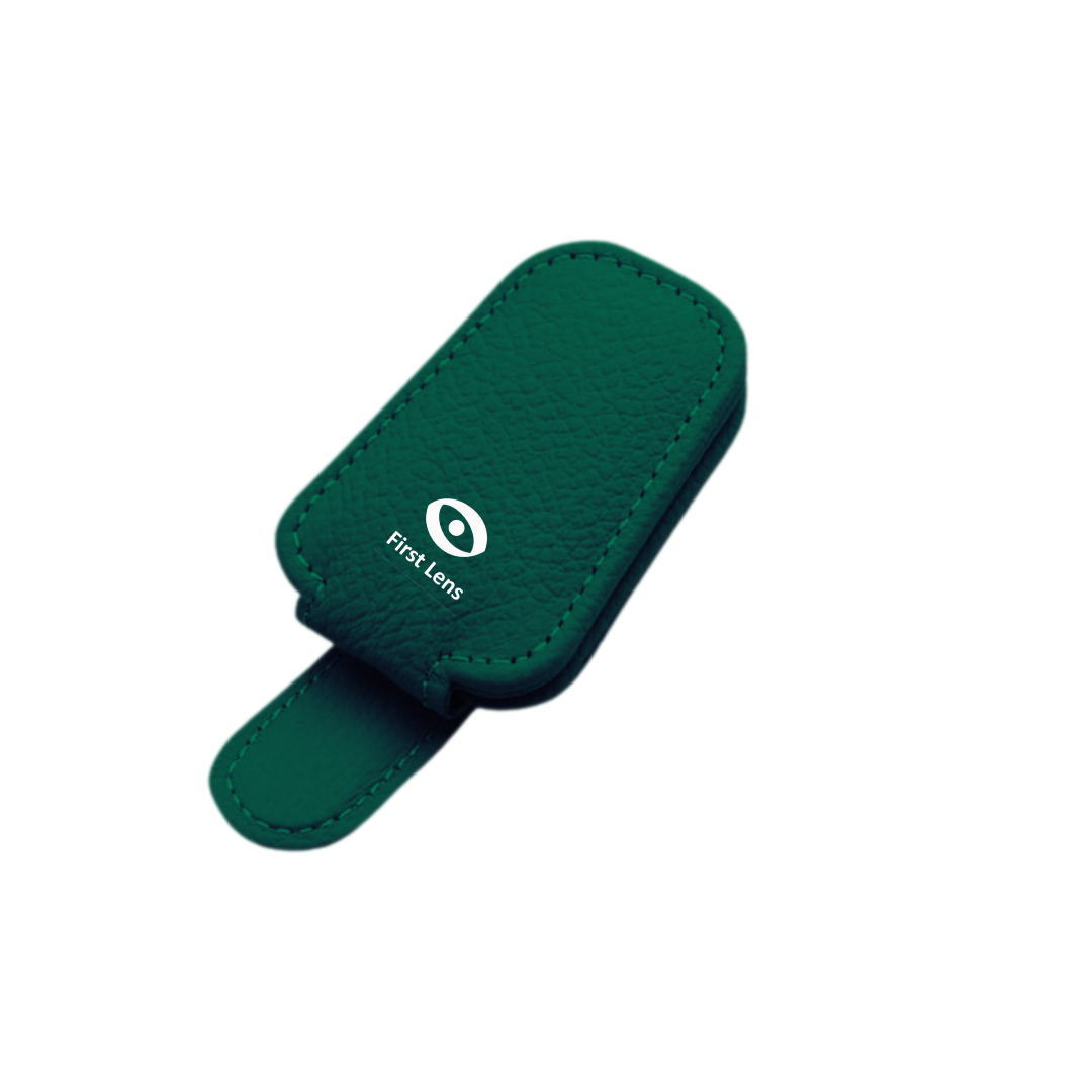 Easy-to-use First Lens Magnetic Sunglasses Holder installed on a car visor, keeping sunglasses within reach