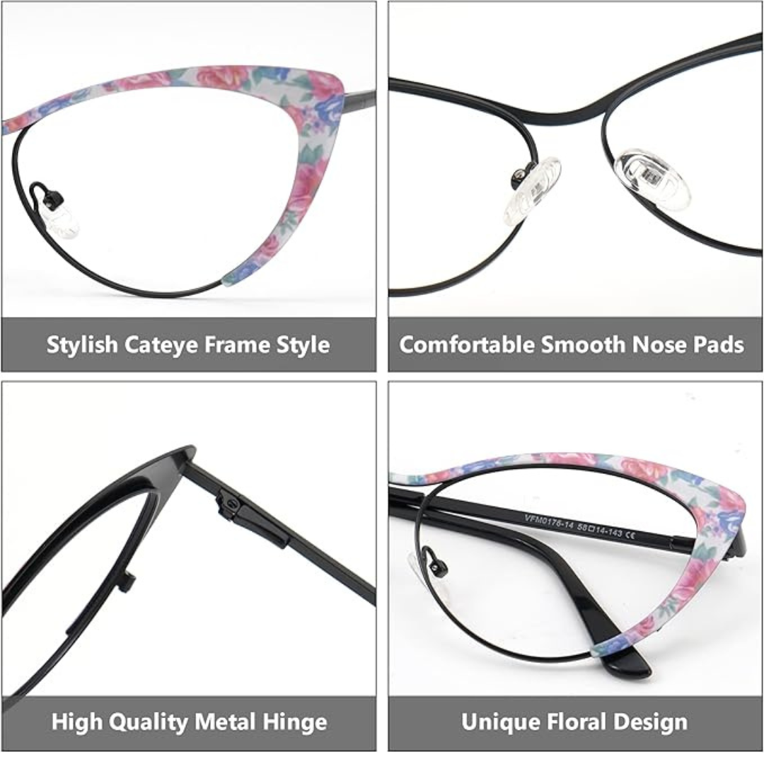 First Lens Meow Blue Light Computer Glasses - Floral - B051