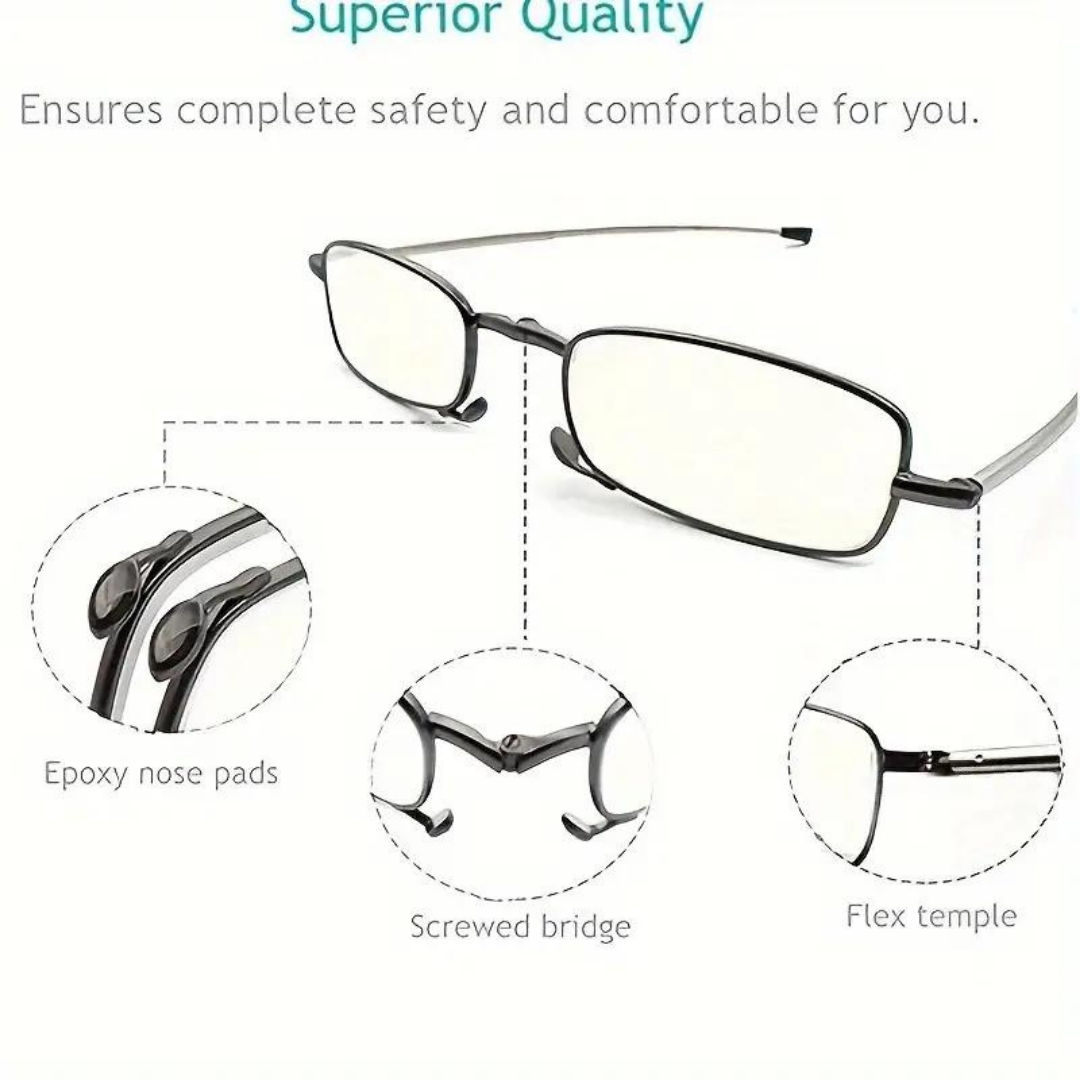 First Lens foldable glasses in carrying case
