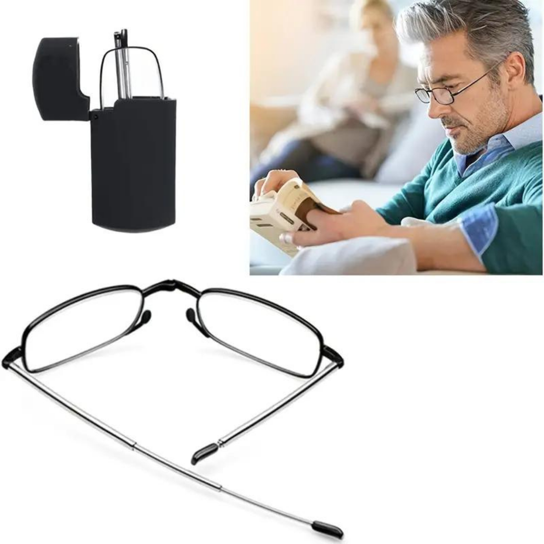 Metal frame glasses folded neatly