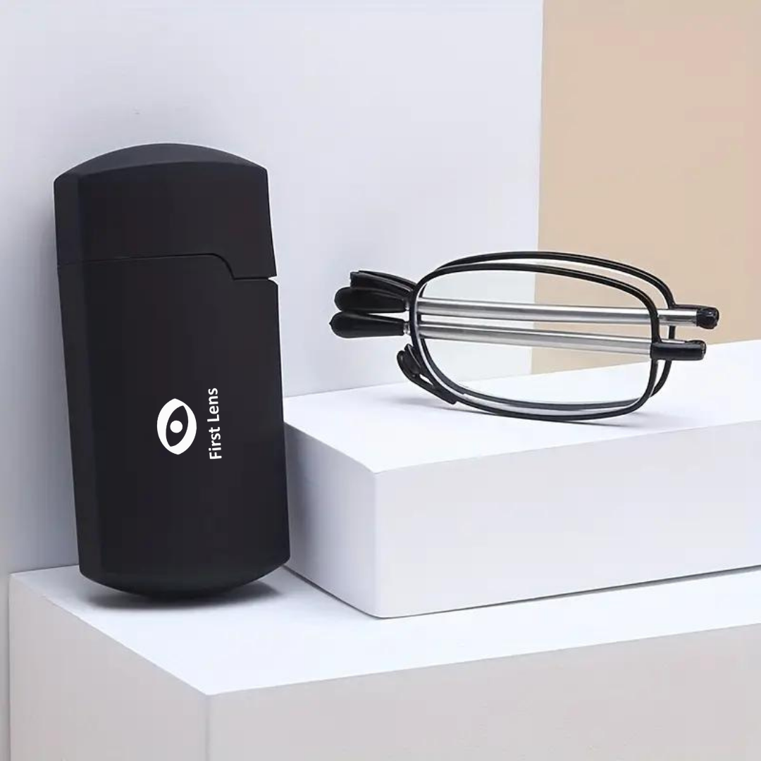 First Lens Metal Frame Foldable Reading Glasses - Compact and stylish metal frame, foldable for easy storage, perfect for reading on the go.
