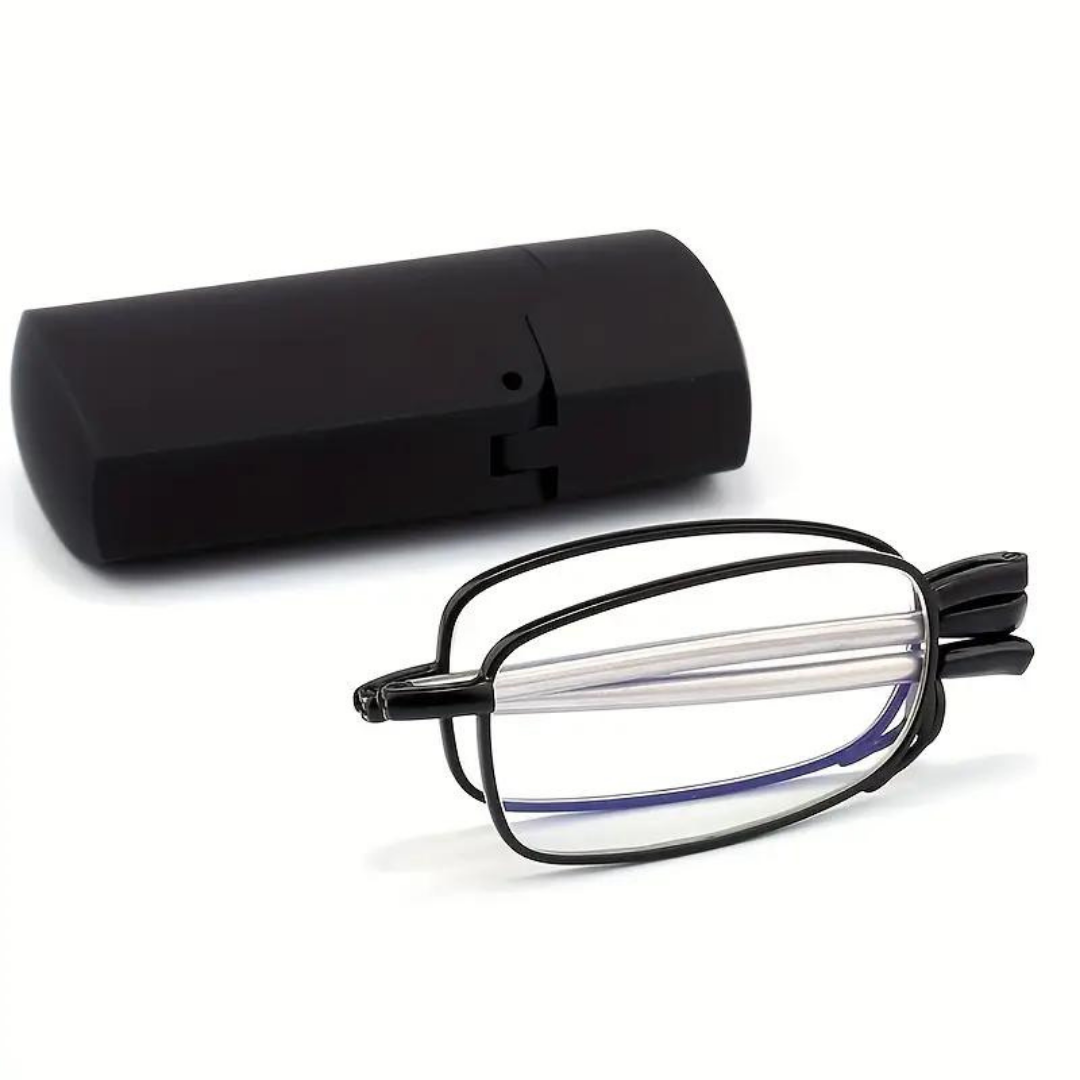 Metal frame reading glasses folded