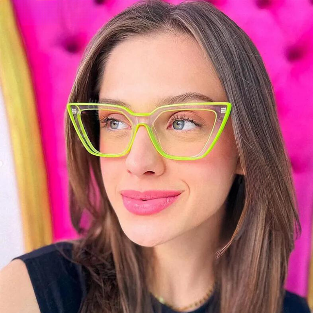 Lenses Modern Design Italy Glasses Neon Green Cat Eye Computer