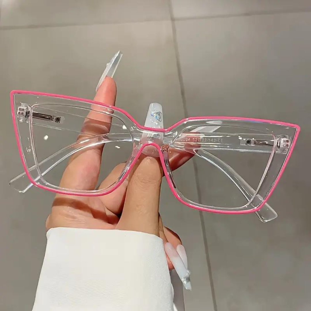 Bold and stylish computer glasses in striking pink hue.