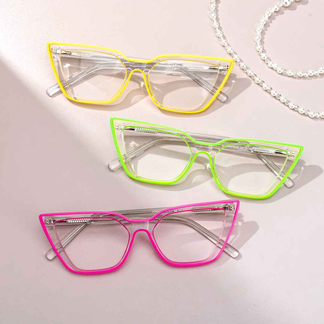 Make a statement with these bold neon pink cat eye glasses.