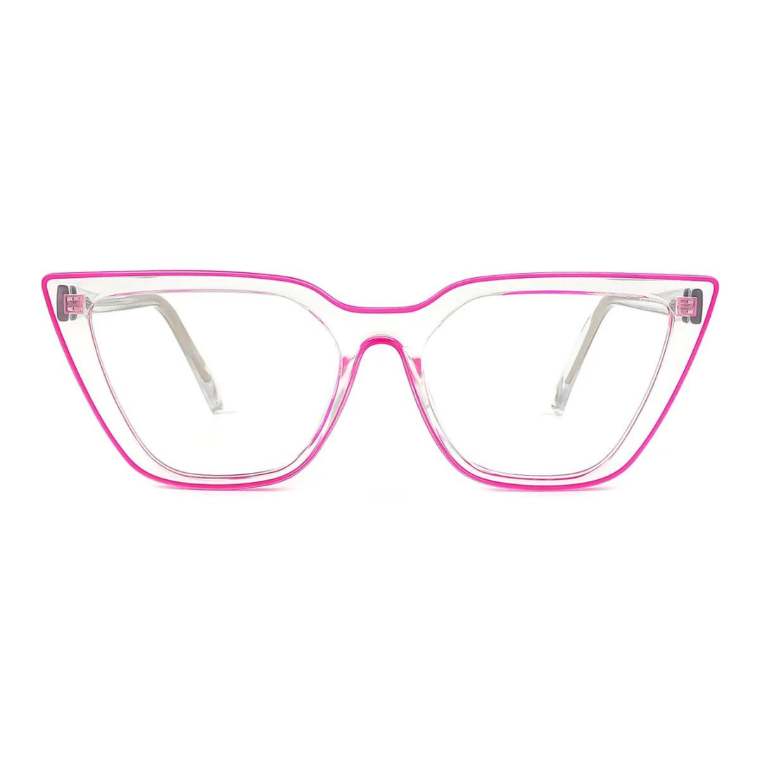 Fashionable computer glasses in eye-catching neon pink.