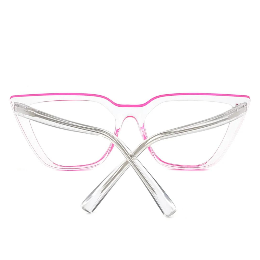 Neon pink frames with cat eye silhouette for a bold look.