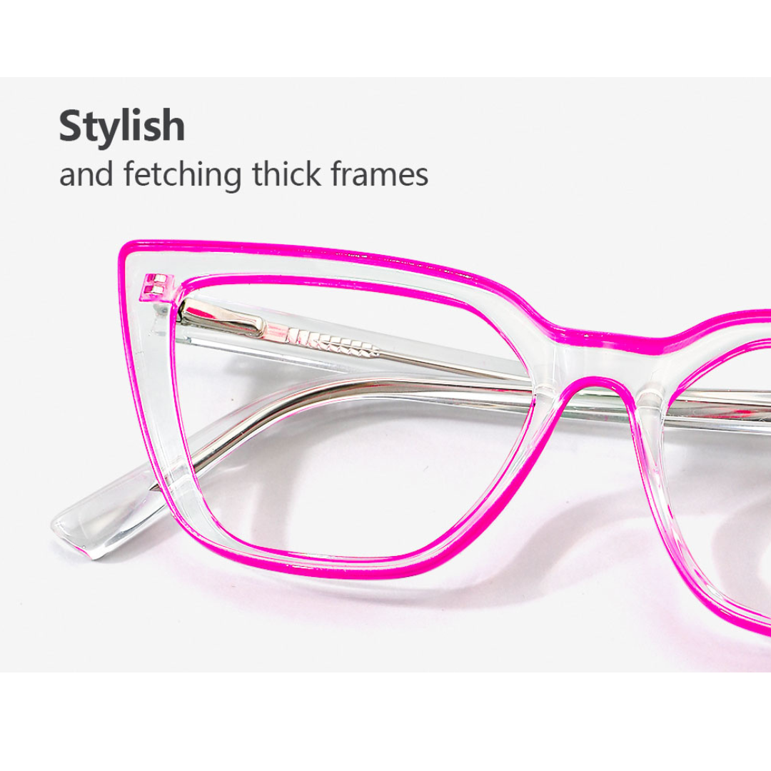 Stand out with these neon pink cat eye computer glasses.