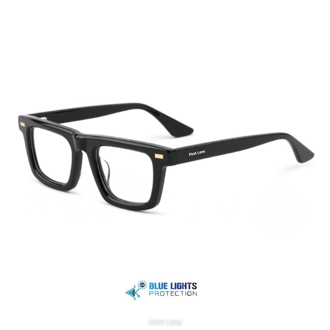 First Lens Nero blue light blocking glasses with classic black square frame