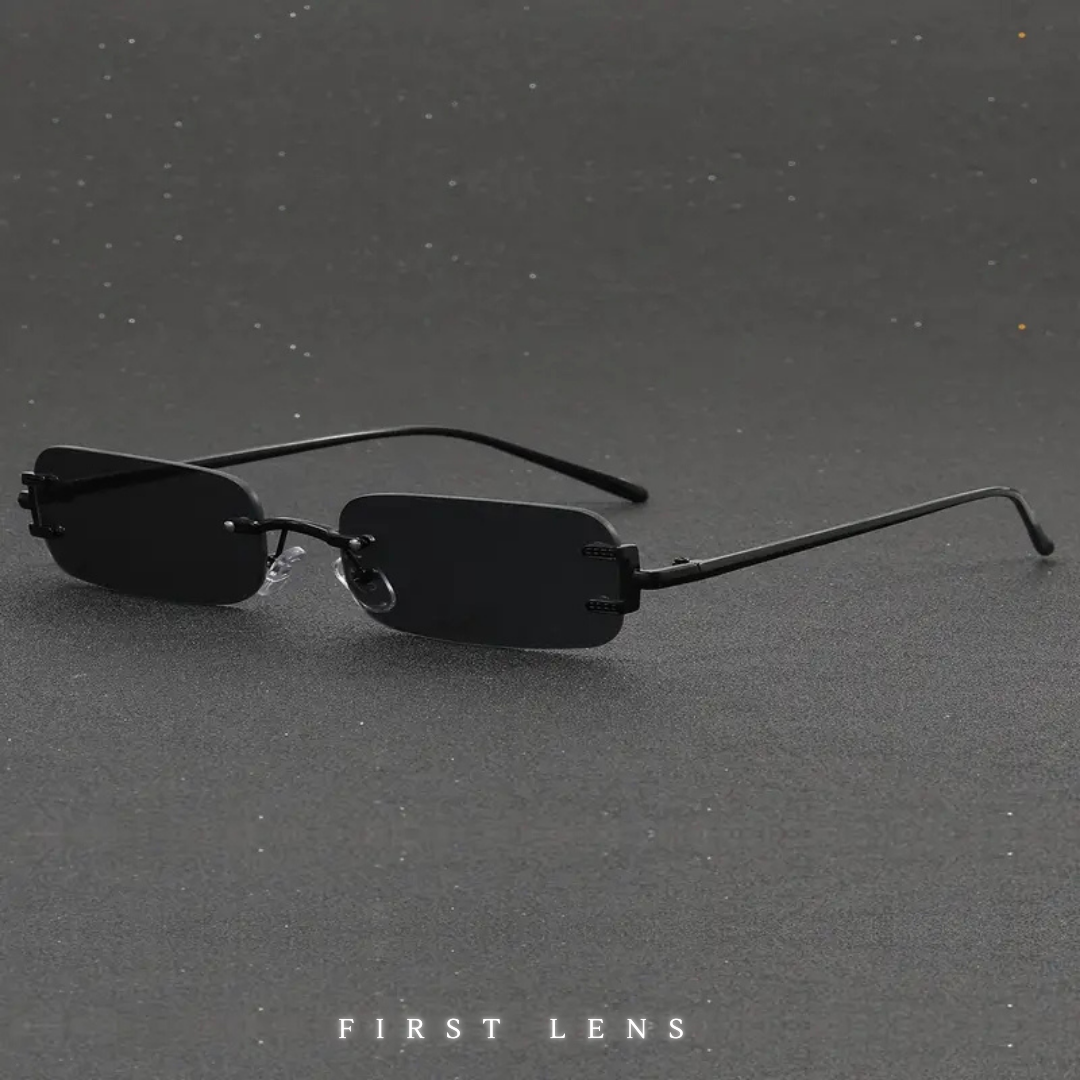 First Lens Noir Edge Rectangle Sunglasses UV400 - Black - S050