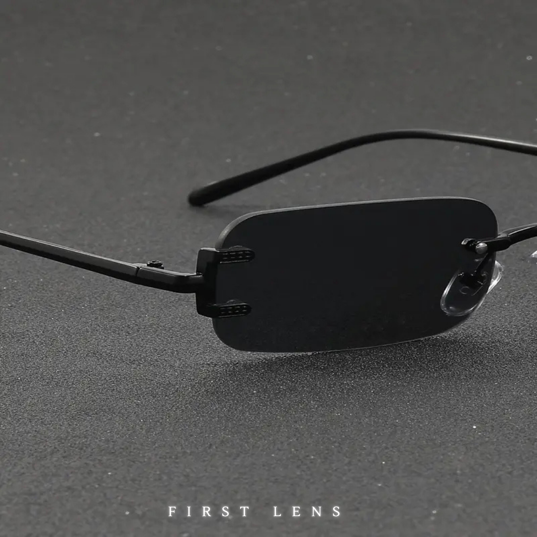 First Lens Noir Edge Rectangle Sunglasses UV400 - Black - S050