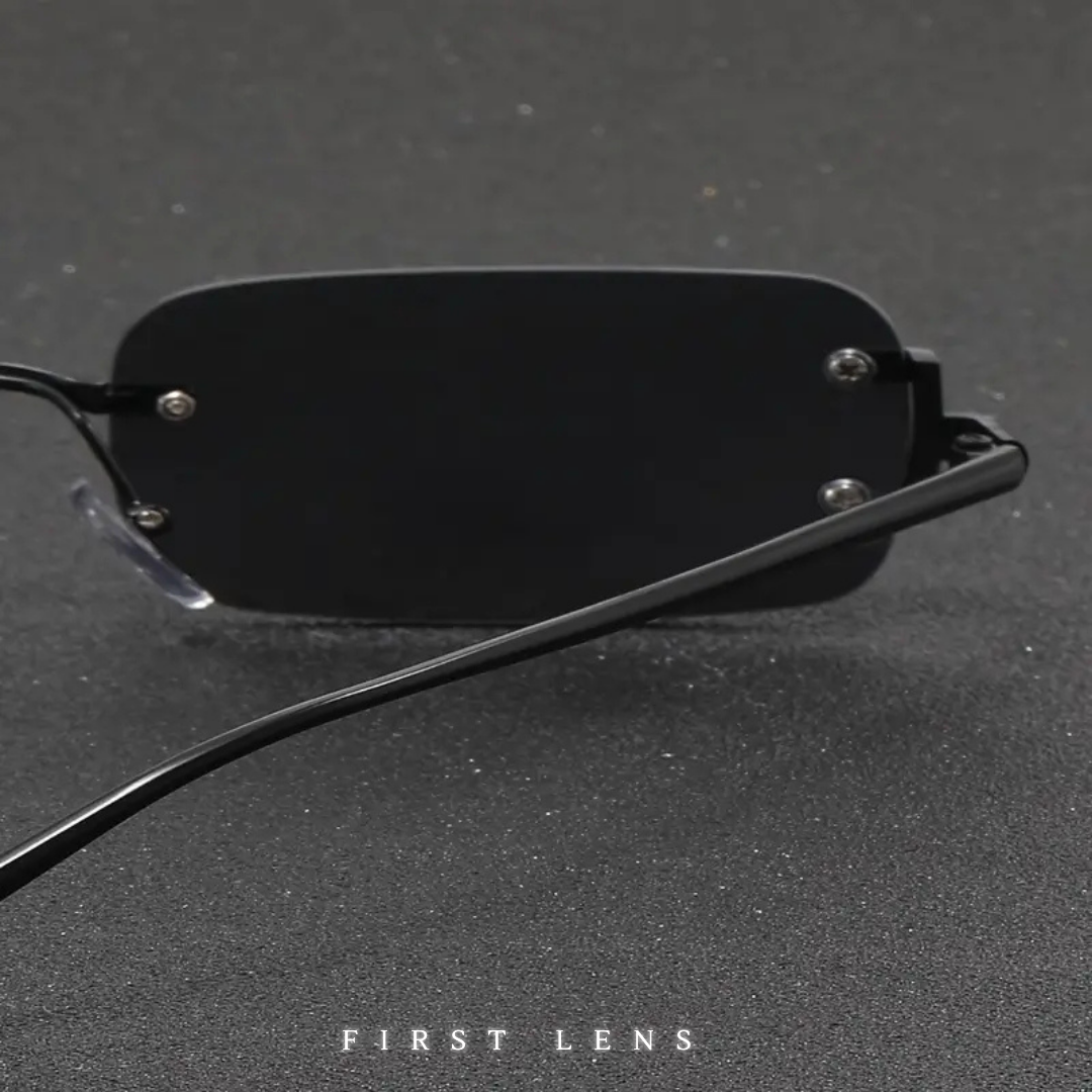 First Lens Noir Edge Rectangle Sunglasses UV400 - Black - S050