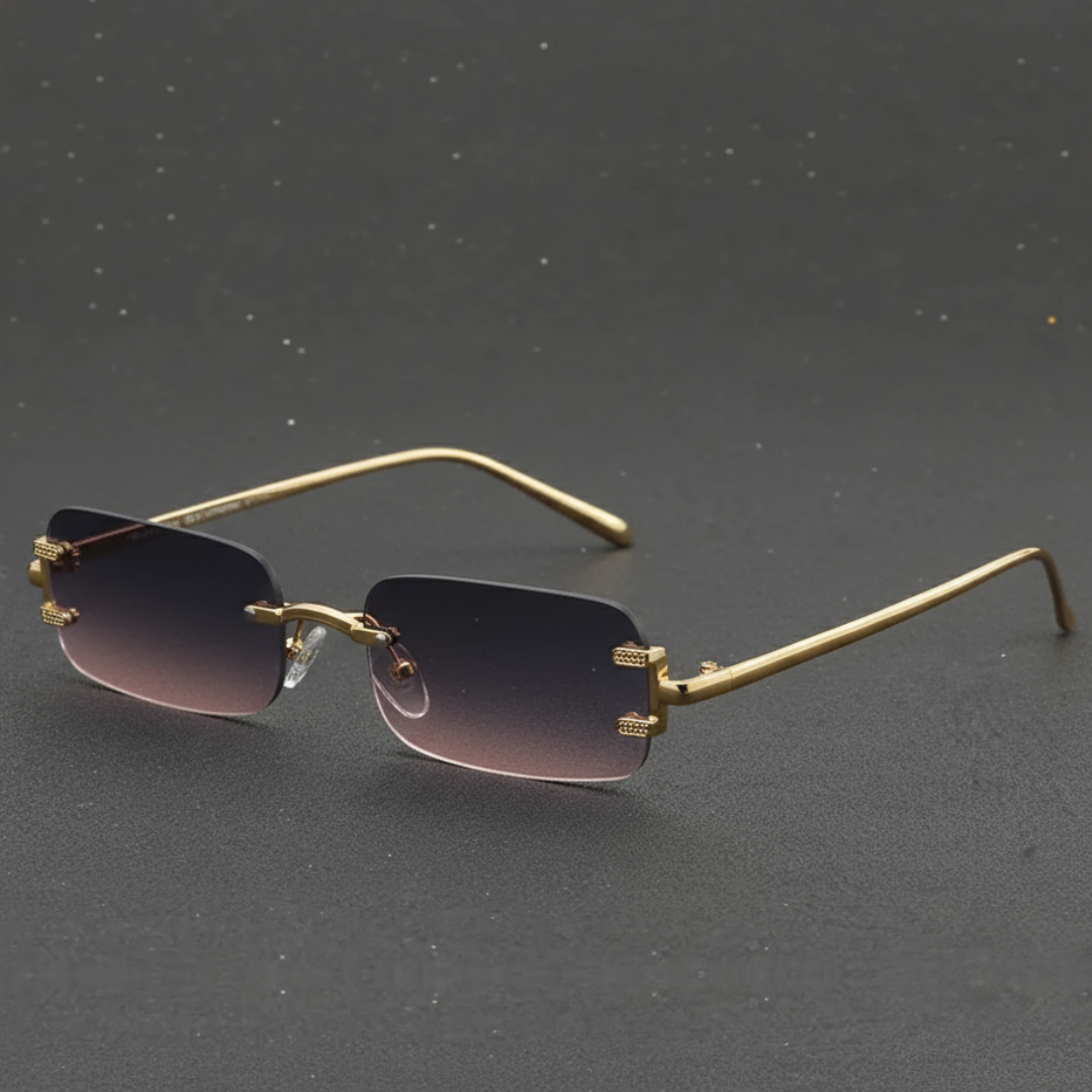 First Lens Noir Edge Rectangle Sunglasses UV400 - Black - S050