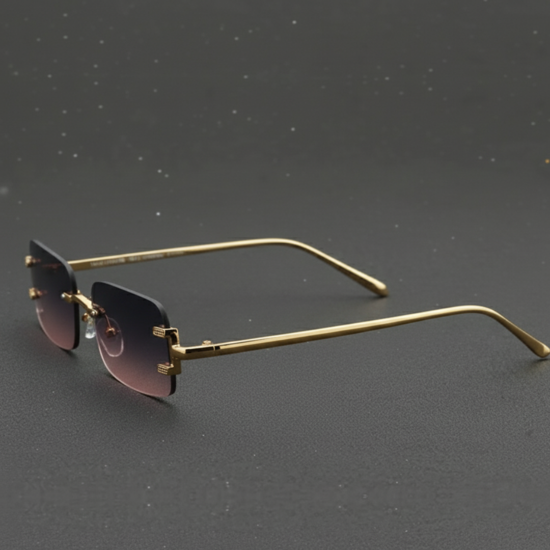 First Lens Noir Edge Rectangle Sunglasses UV400 - Black - S050