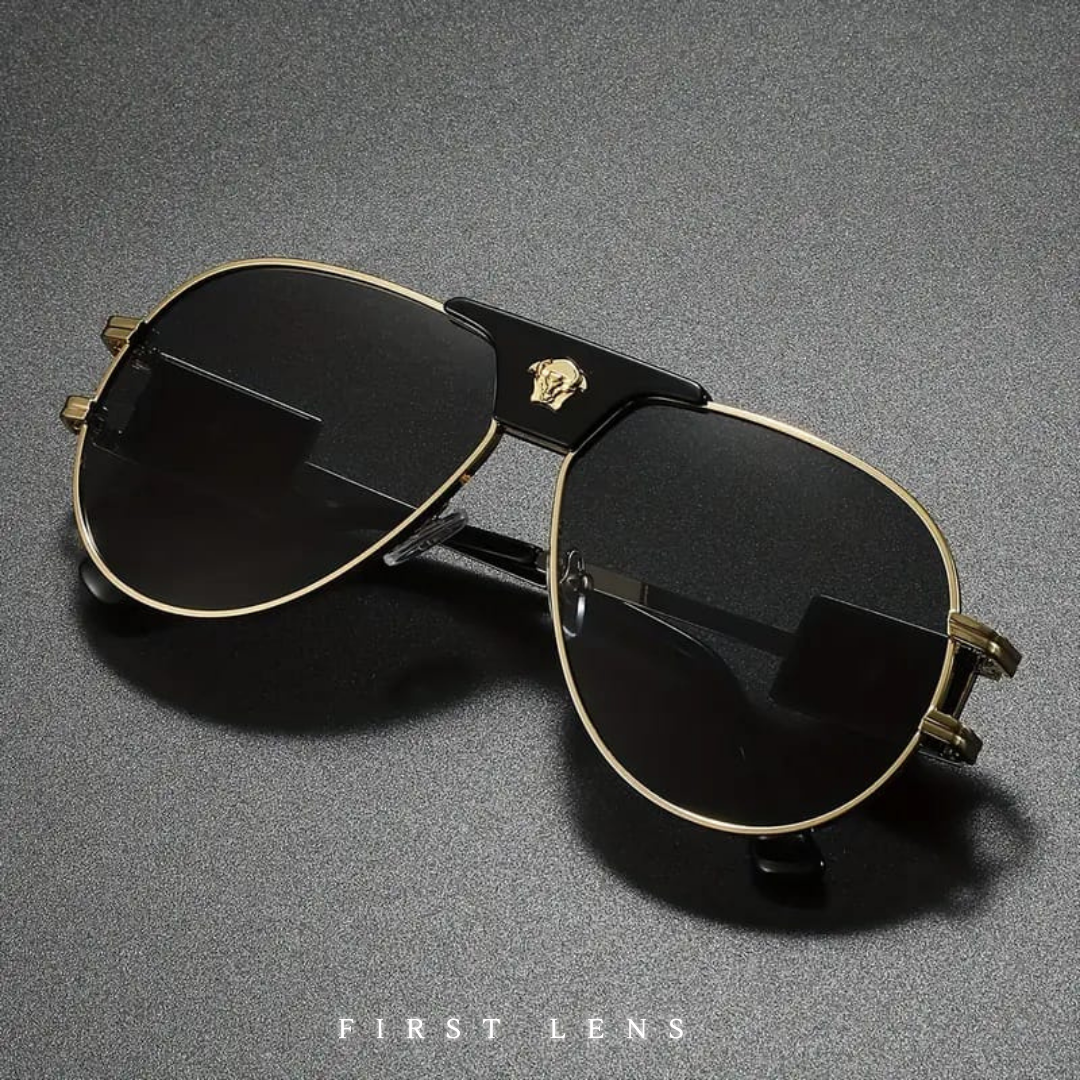 First Lens Pilot Oval Classic Sunglasses - Black - S059
